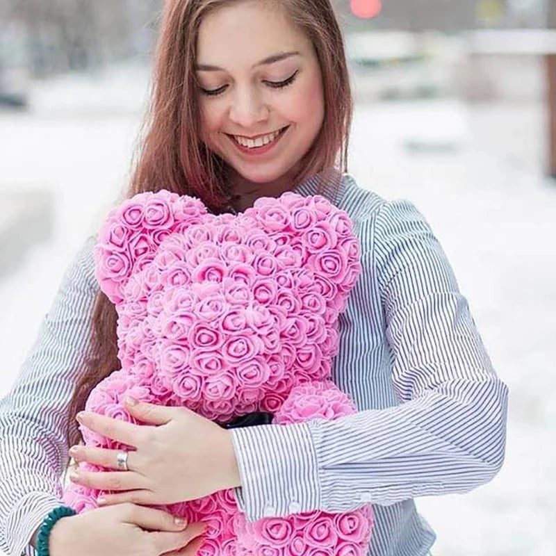 40cm Teddybär von Rose Blumen PE Rose für Frauen Valentines Hochzeit Weihnachten Geschenk