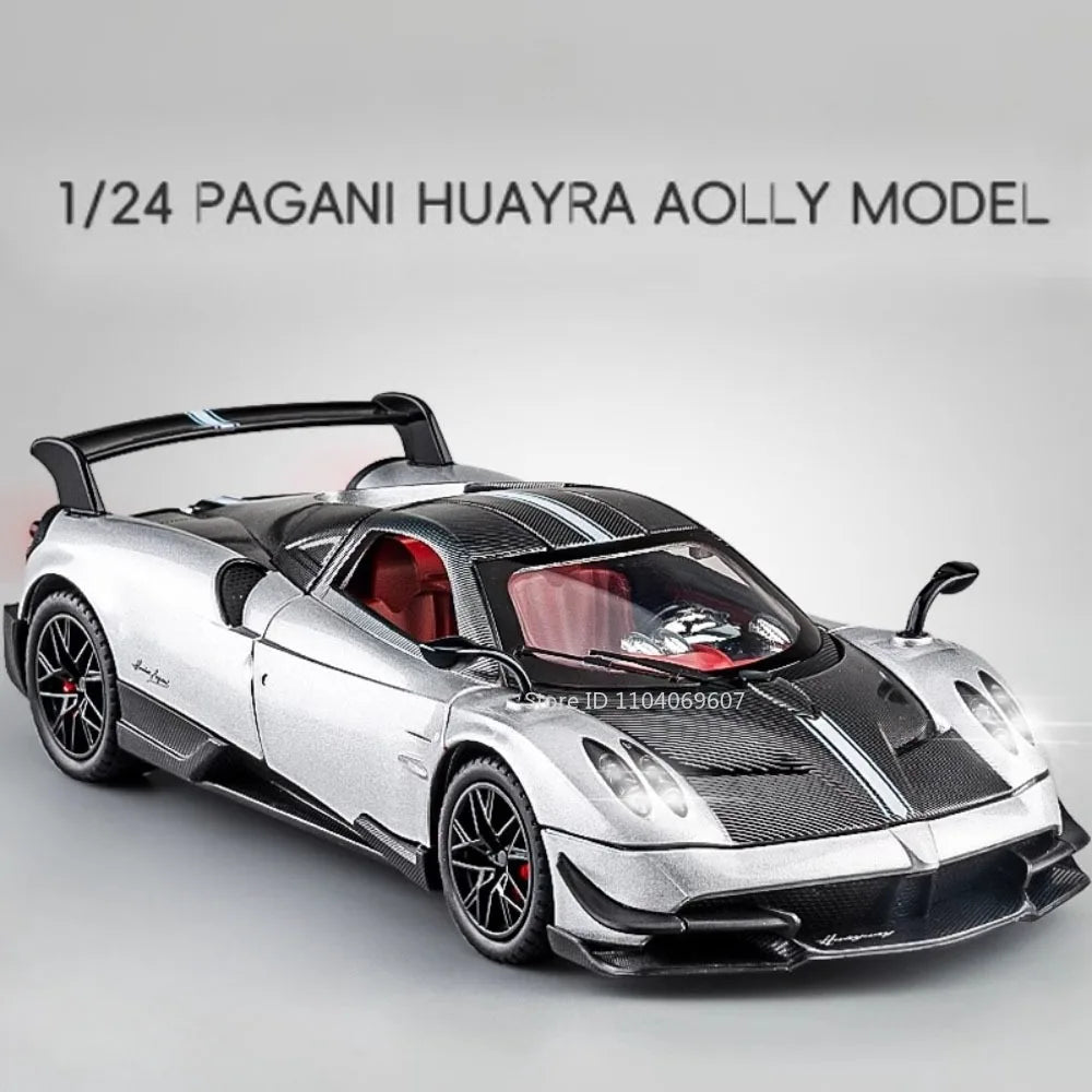 1:24 Pagani Huayra BC Model Car Toys Alloy Diecast Shock Absorption Pull Back Sound Light Simulation Racing Vehicle Gift for Boy