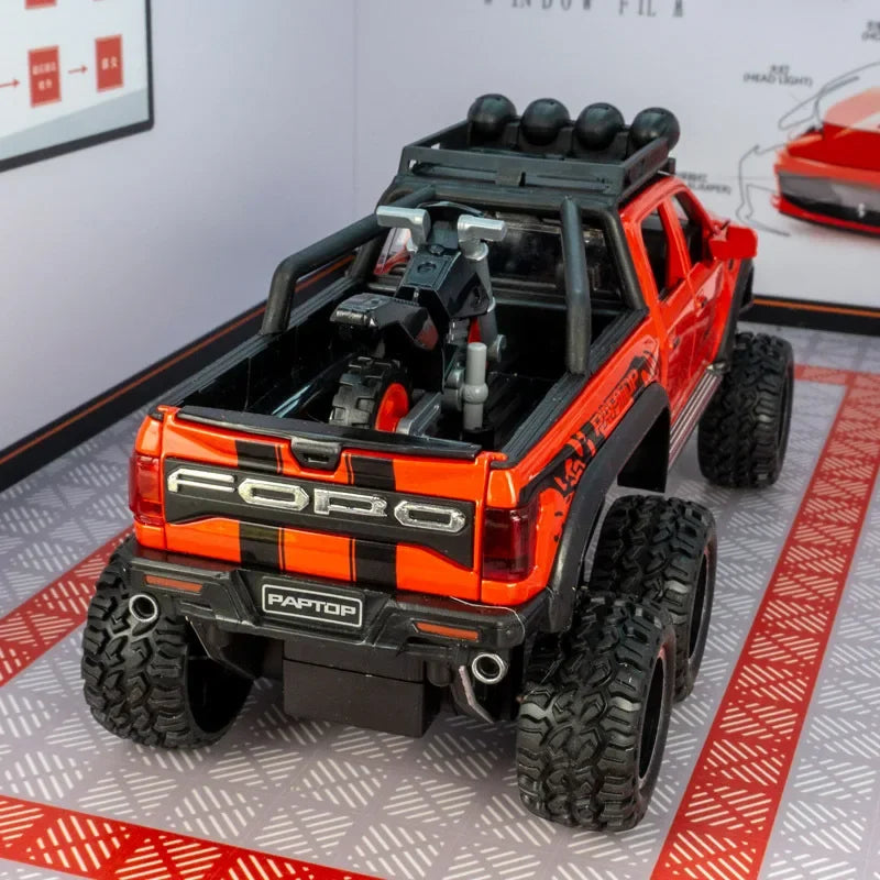 Ford Raptor F150 Simulation Alloy Pickup Off road Children's Car Toys 1: 24 Model with Sound and Light Gifts Collection Ornament