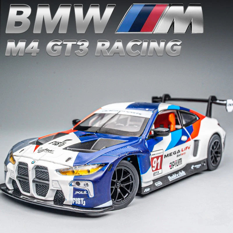 1:24 BMW M4 GT3 Alloy Sports Car Model Diecasts Metal Racing Car Vehicles Model Simulation Sound Light Collection Kids Toys Gift