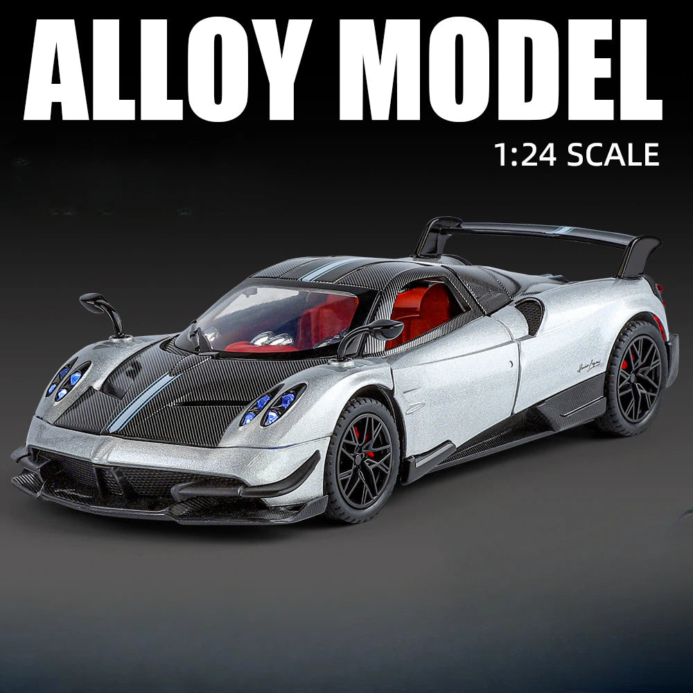 1:24 Pagani Huayra BC Model Car Toys Alloy Diecast Shock Absorption Pull Back Sound Light Simulation Racing Vehicle Gift for Boy