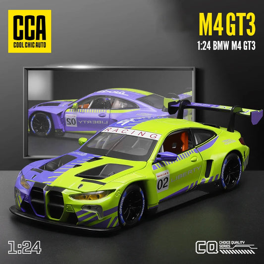 1:24 BMW M4 GT3 Alloy Sports Car Model Diecasts Metal Racing Car Vehicles Model Simulation Sound Light Collection Kids Toys Gift