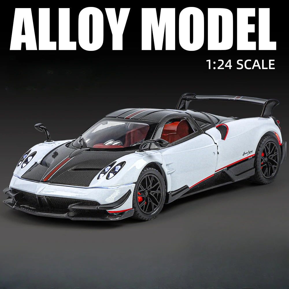 1:24 Pagani Huayra BC Model Car Toys Alloy Diecast Shock Absorption Pull Back Sound Light Simulation Racing Vehicle Gift for Boy