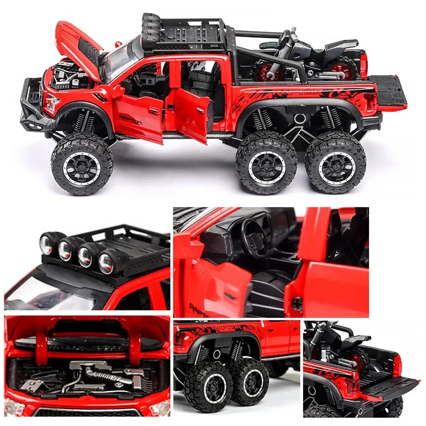 Ford Raptor F150 Simulation Alloy Pickup Off road Children's Car Toys 1: 24 Model with Sound and Light Gifts Collection Ornament