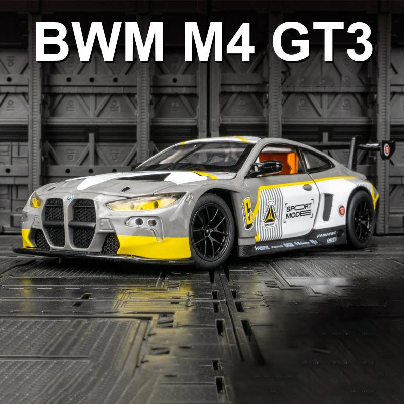 1:24 BMW M4 GT3 Alloy Sports Car Model Diecasts Metal Racing Car Vehicles Model Simulation Sound Light Collection Kids Toys Gift