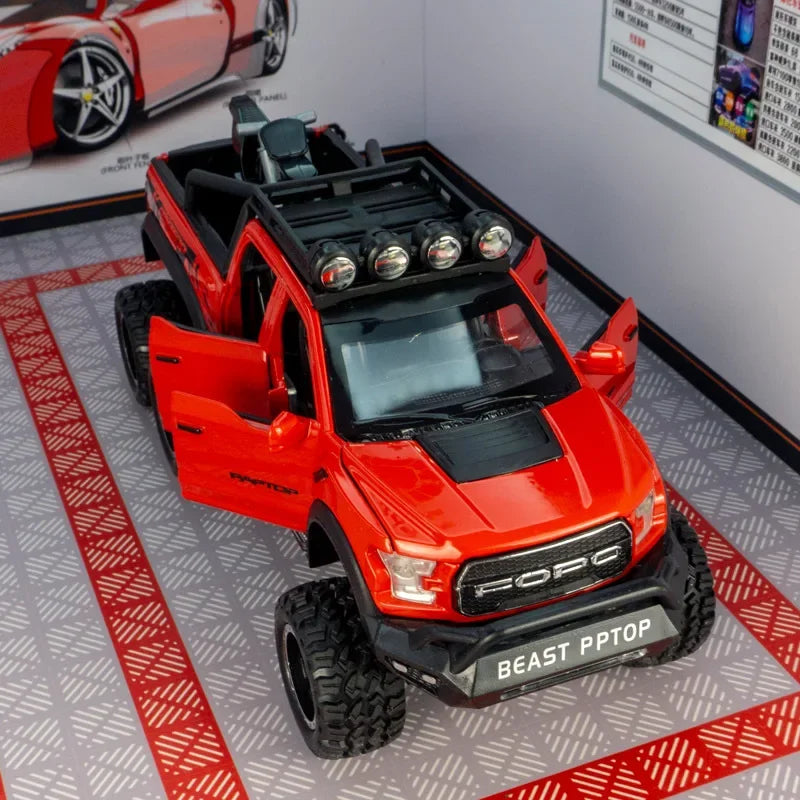 Ford Raptor F150 Simulation Alloy Pickup Off road Children's Car Toys 1: 24 Model with Sound and Light Gifts Collection Ornament