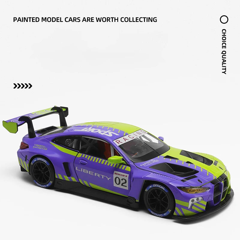 1:24 BMW M4 GT3 Alloy Sports Car Model Diecasts Metal Racing Car Vehicles Model Simulation Sound Light Collection Kids Toys Gift